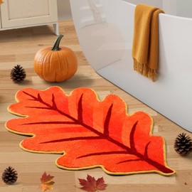 Dunzy Small Fall Leaf Bathroom Rug Thanksgiving Soft Autumn Mat for Room, Kitchen, Entryway Maple Leaf Fall Decor Indoor Seasonal Carpet, Comfortable Home Decorations(17.7 x 27.5 Inch)