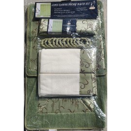 Comfy Deal 18 Pieces Shower Curtain with Matching Fabric Hook, Embroidery Bath Mat,Contour Rug and Towel Set (Sage Green)
