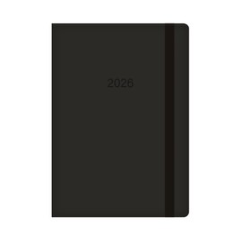 2026 A5 Diary Week To View - Black Soft Faux Leather Cover Elastic Closure - 2026 Year Planner Business Work Study Travel Organiser