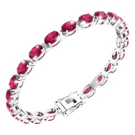 Belinda Jewelz - Gemstone Tennis Bracelet, Gemstone Bracelet with 21 Oval Gems, 925 Sterling Silver Ruby Bracelets for Women, Created Ruby Bracelet with Box and Tongue Latch, 7”