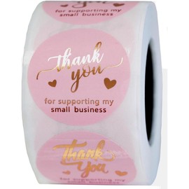 500 count Thank You Stickers, 1.5 Inch Pink and Rose  Thank You Stickers for Small Business, Self-Adhesive &  Stickers with Beautiful Designs,  and Durable Envelope Seals:_Pink