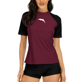 Halcurt UV Shirt, Women's Short-Sleeved Rash Guard UPF 50+ Swimming Shirt, Quick-Drying Swimming Shirt, M-XXL, fuchsia