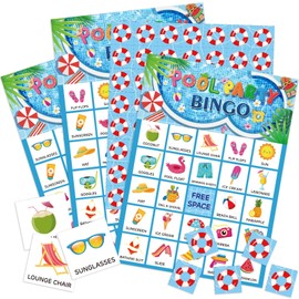 Liliful 35 Pcs Pool Party Bingo Games 24 Players Summer Bingo Cards Beach Party Games for Boys Girls Adults Family Classroom Activities Hawaiian Tropical Party Favors Supplies