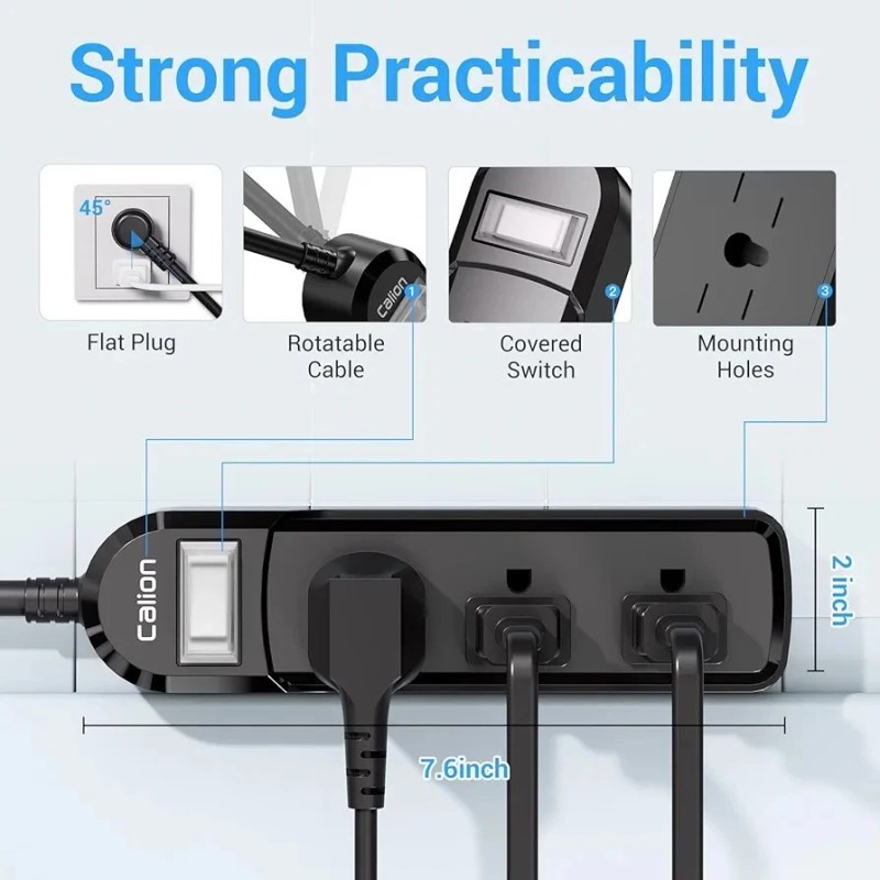 Calion Indoor/Outdoor Power Strip 3 AC Outlets IPX6 Waterproof Surge