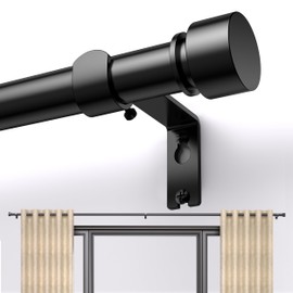 Black Curtain Rod 17 to 75 inch for Window 70 inch,Adjustable Heavy Duty Thick Matte Black Modern 6 ft