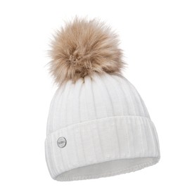 ELIMELI Cashmere Hat, Women's Winter Warm Knitted Hat, Wool Hat with Cashmere Winter Hat with Faux Fur Bobble Slouch Knitted Beanie Women's for Winter Bobble Hat Made in EU, White