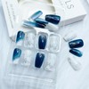 24Pcs Medium Press on Nails Blue Coffin Fake Nails with