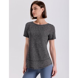 Kistore Workout Tops for Women Fitness Tees Short Sleeve Summer Yoga Hiking Exercise Shirts Black XL