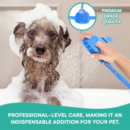 Black Rhino Dog Shower Attachment 2-in-1 Sprayer and Scrubber - Slip on Dog Wash with Hose and Shower Attachment - Indoor/Outdoor Pet Bathing and Grooming - Fast and Easy at Home Dog Cleaning, Blue