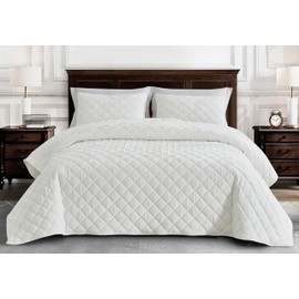 Chezmoi Collection Lux Cream White Velvet Quilt Oversized King Set, 3-Piece Plush Distressed Velvet Bedding All Season Lightweight Comforter Brushed Microfiber Reverse with Diamond Stitch Quilting