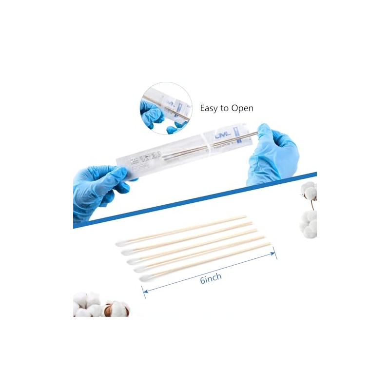 JMU 6 Inch Sterile Cotton Tipped Applicators, 200 Count Long