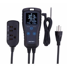 DIGITEN DTC102 Temperature Controller Outlet 2-Stage Plug in Thermostat Heating Cooling Programmable Greenhouse Temp Controller Heat Pad Thermostat for Reptiles Fermentation Homebrewing