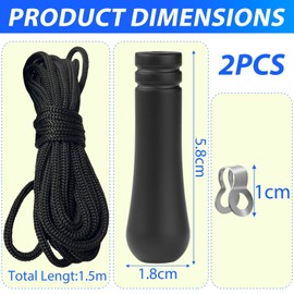 2 Pieces Bathroom Light Pull Cord Handle Chrome with 150cm Cord Connector Light Pull Chain Extension Replacement Weighted Cord Pull Ends for Bathroom Toilet Light Ceiling Light Fan Switch - Black