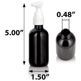 2 oz / 60 ml Black Glass Refillable Dispenser Empty Boston Round Bottle with White Lotion Pump (12 Pack)
