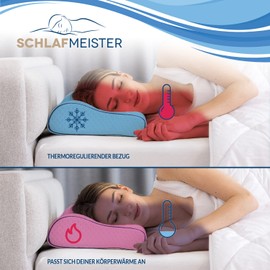Schlafmeister Moth - Travel Pillow - Made in Europe - Thermoregulating Pillow - Premium Neck Pillow (32 x 30 x 10/8 cm) Hotel Pillow for on the Go