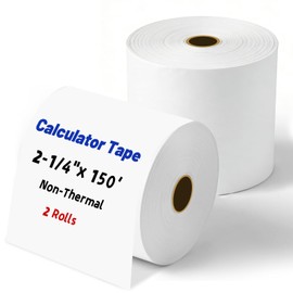 2 1/4" x 150 ft Adding Machine Tape & Calculator Tape Rolls, 2 Pack Calculator Paper Rolls for Most Printing Calculators, POS Systems & Cash Registers(Non Thermal)