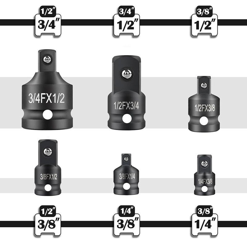 StrugDeas 6 Piece impact Socket Adapter and Reducer Set, 1/4",