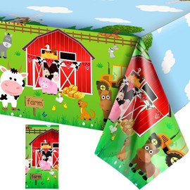 Kasyat Farm Animals Party Tablecloth Farmhouse Disposable Plastic Table Cover Barnyard Farm Animal Theme Party Decorations for Baby Shower Birthday Party Supplies, 108 x 54 Inch (Red,1 Piece)