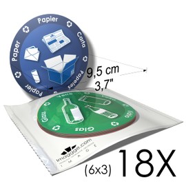 Informationsaufkleber – Piktogramme zur Organisation der Mülltrennung für Mülleimer oder Behälter – 3 Packungen mit je 6 Aufklebern (18 x) – 9,5 cm