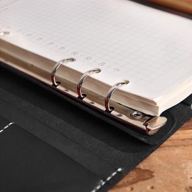 oToday Personal Notebook, Genuine Leather, A6, Business Notebook, 6 Holes, Ring Diameter 0.7 inches (17 mm), Notepad with Refill, Graduation Favors, Job Hunting, Birthday (Black)