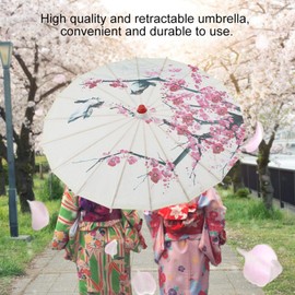 Omabeta Pretty Classical Handmade Oil Paper Umbrella with Wooden Handle,Exquisite DIY Chinese Classical Plum Blossom Handmade Umbrella for Dancing Props Cosplay Photography