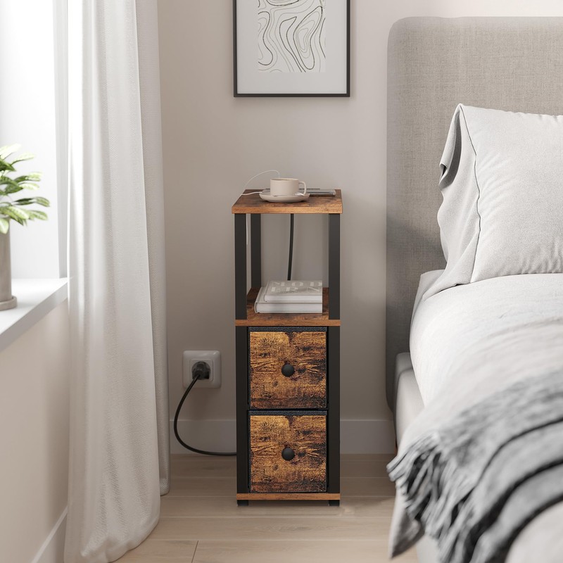 TUTOTAK Small Narrow End Tables, Side Tables with 2 Fabric