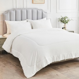 Yuurom Cooling Comforter King Size, Down Alternative Summer Blanket 104×88 inches, Duvet Rayon Shell Lightweight Breathable for Hot Sleeper, 8 Corner Tabs, White