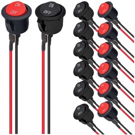 MKBKLLJY 14Pcs 20mm Mini Round Rocker Switch ON/Off Latching Toggle Switch SPST 2Pin Snap-in Design with Pre-Wired wires AC 6A 250V 10A 125V 12V DC for Car Automotive Boat 2Color(Black/Red)