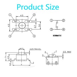 20 Pcs 4.5x4.5x3.8mm SMT Pushbutton Switches