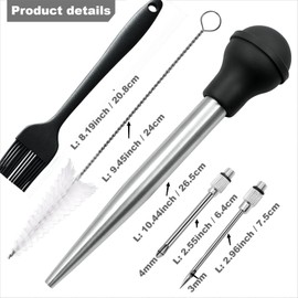 Nstezrne Turkey Baster Set of 5, Turkey Baster Syringe for Cooking, Meat Injector Baster &2 Needles&2 Cleaning Basting Brush, 18/8 Stainless Steel Baster for Flavor Meat Poultry, Beef&Chicken Orange