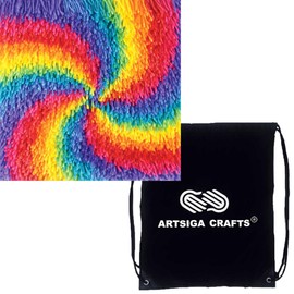 Caron Wonderart Shaggy Latch Hook Kit 12 x 12 inches (Finished Size) Pinwheel (426304) with Project Bag