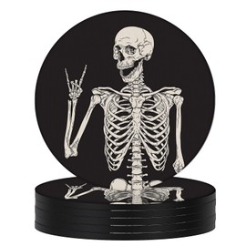 Swooflia Coasters for Drinks Coffee Table, Skeleton Funny Black Silicone Absorbent Cup Coaster Set Housewarming Kitchen Home Wooden Desk Office Bar Tabletop Decor 6 Pack