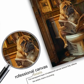 Funny bathroom wall art Funny Bulldog Wall Art Dog Bathroom Print Farmhouse Bathroom Animals Wall Decor Dog Sitting in Toilet Reading Newspaper Painting Artwork Toilet Bathroom 12x16in Unframed