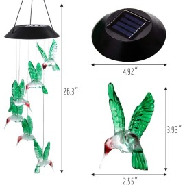 Solar Hummingbird Wind Chimes LED Lights Color Changing Hanging Patio Yard Lamps