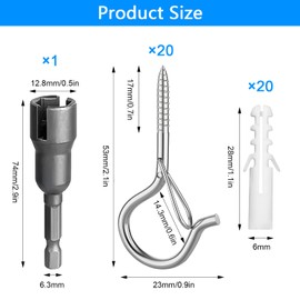 Tongboke Pack of 20 Hooks for Screwing M4, Stainless Steel Screw Hooks for Hanging Baskets, Eye Screws for Screws, Hook Screws for Hammocks, Hanging Plant Baskets, Fairy Lights, etc. (Silver)