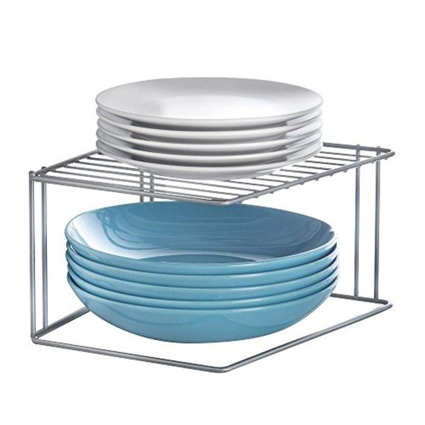 Metaltex Plate Kitchen Cupboard Organiser, Space Saver Corner Sink Dish Drying Rack with Polytherm Coating-Metallic, Silver, 25 x 25 x 15 cm, 36.40.01