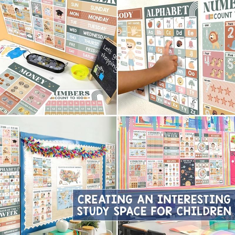 18 Laminated Educational Posters | Fun Learning Charts for Preschool,