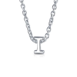 Letter I Small Block Uppercase Alphabet Initial Pendant For Girls Necklace For Women 925 Sterling Silver 16-18 inch