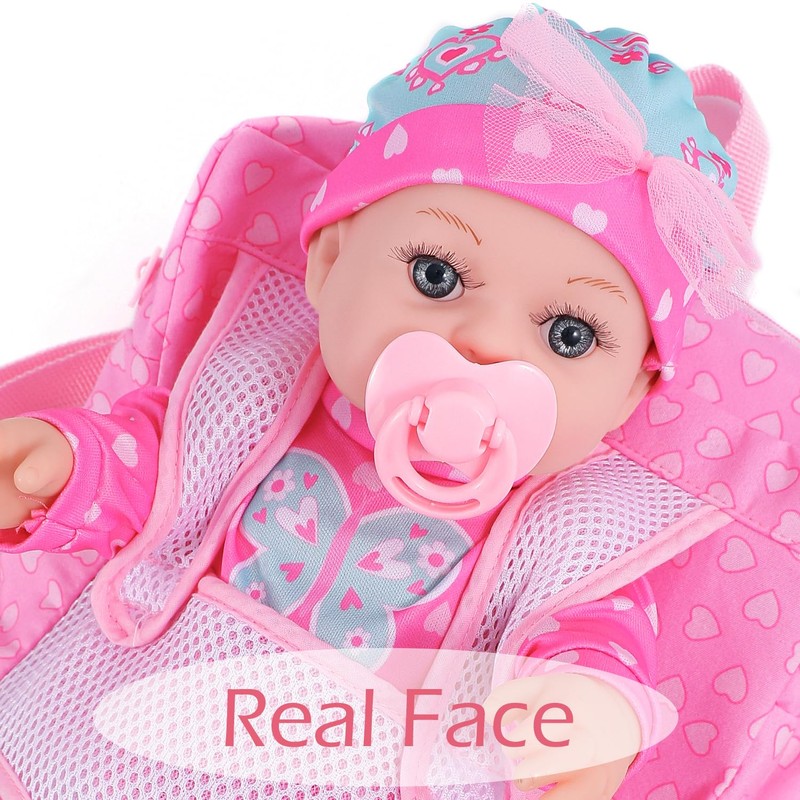 DONTNO 12 Inch Baby Doll with Clothes and Backpack Carrier,Reborn