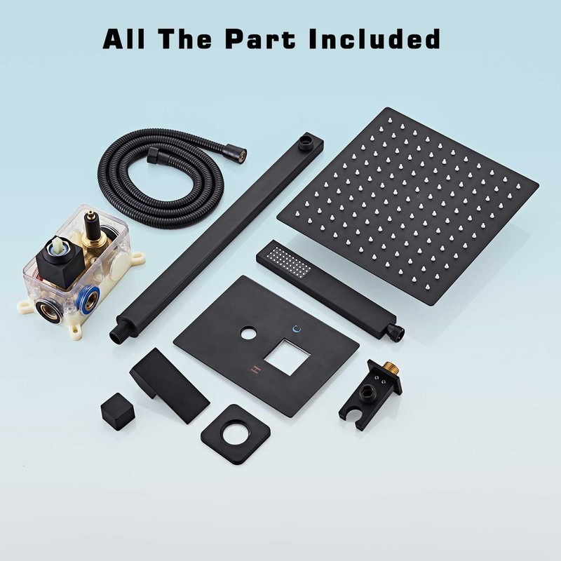 Elefloom Shower Faucet Set, 10 Inch Matte Black Wall Mounted