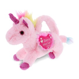 DolliBu Happy Mother's Day Super Soft Plush Unicorn Handbag - Cute Stuffed Animal Purse with Pink Heart Message for Best Mommy, Grandma, Wife, Daughter - 11" Inches