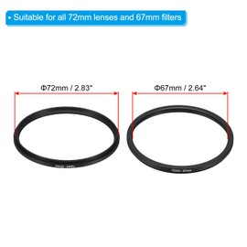 PATIKIL 72mm-67mm Metal Step Down Ring with Cleaning Cloth, 2-Pack Camera Lens Adapter Ring Aluminum Filter Adapter Ring for Camera Lenses, Black