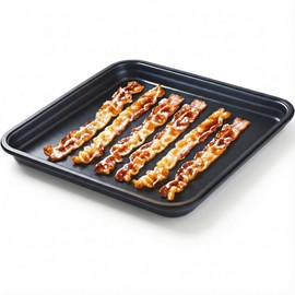 MACONEE Microwave Bacon Cooker & Crisper Pan – Large Nonstick Square Metal Tray for Crispy Bacon, Reheating Pizza & Snacks – Dishwasher Safe Grill Plate (Requires Medium/Large Microwave)