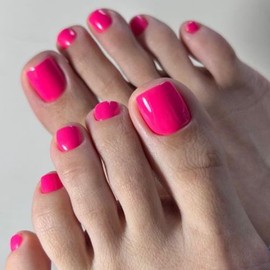 GLAMERMAID Press on Toenails, Hot Pink Gel Glue on Toe Nails, Glossy Toe Nails Reusable UV Finish Fake Nails Acrylic False Nails Manicure Kits for Women
