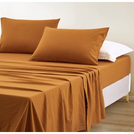 Chezmoi Collection Soft Washed California King Bed Sheet Set - 4-Piece Brushed Microfiber Wrinkle & Fade Resistant 14-Inches Deep Pocket Sheets & Pillowcases Set - California King, Spice