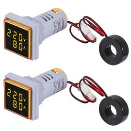 Aitiao 2pcs AC 60-500V 0-100A Digital Ammeter Voltmeter, 22mm Square LED Dual Display Voltage Gauge with Transformer, 110v 220v Voltage Tester Current Meter (Yellow)