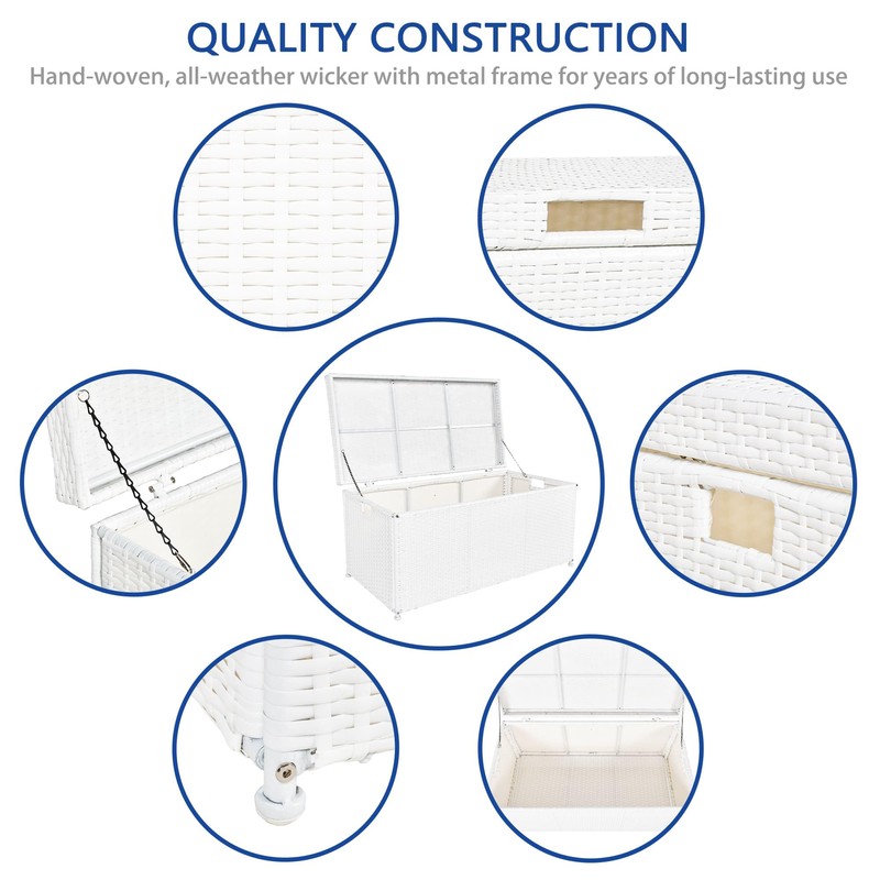 Outdoor 70 Gallon Wicker Deck Storage Box Color: White