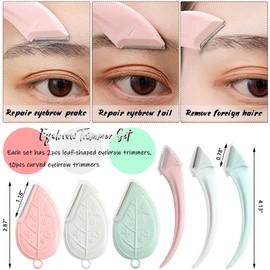 ONEUPIN 12PCS Eyebrow Trimmer Set Stainless Steel Leaves Curved Eyebrow Razor Trimmer Facial Shaver Razor Brow Shaper Suitable for Any Skin Type Hair Removal Accessories for Men Women（White）