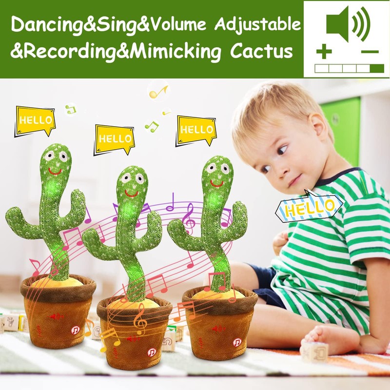 seOSTO Talking Cactus Toy with 10 Children's Rhymes & Adjustable