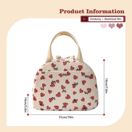 Lunch Bag for Women - Corduroy Insulated Lunch Box Cooler Bag for Work Picnic or Travel